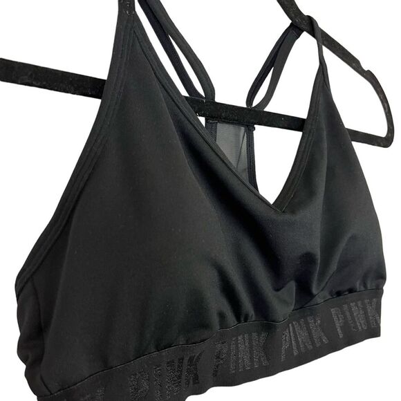 PINK SPORT Victoria's Secret Solid Black Mesh Racerback Sports Bra Workout Top M - Picture 11 of 15